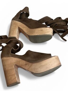Free People Touch the Sky Platform Sandals Wooden Heel Boho Festival Size 40